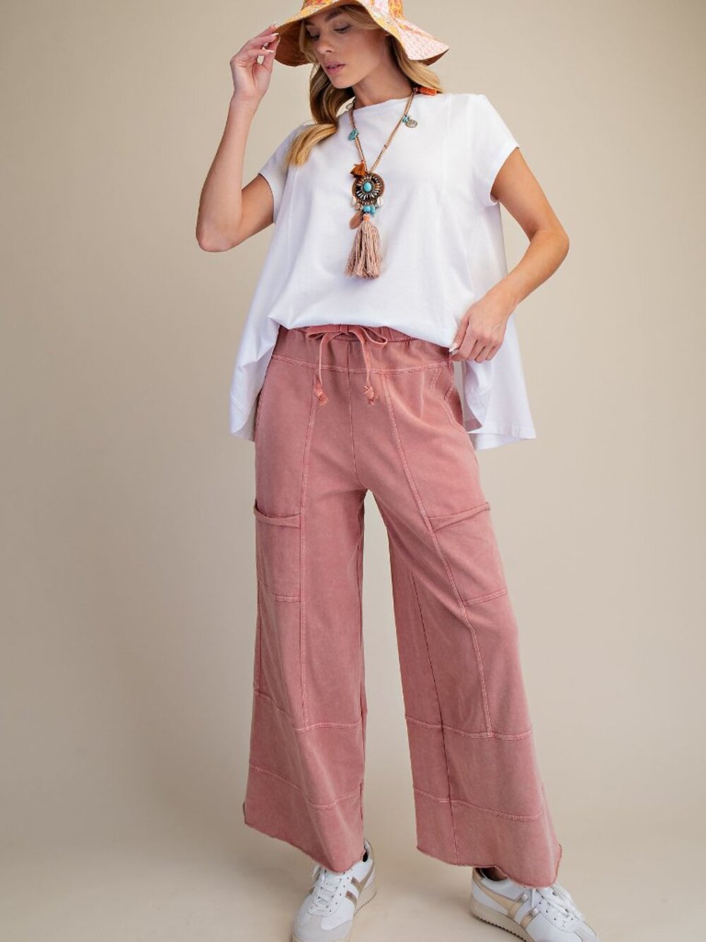 EASEL MINERAL WASHED TERRY KNIT PANTS 100% COTTON